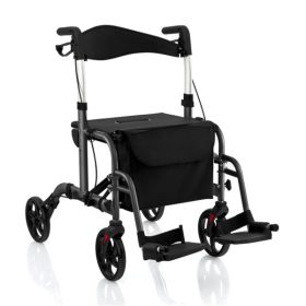 Foldable Rollator Walker with 8" Wheels Handbrake Storage Bag Cane Holder for Seniors & Rehabilitation Black