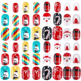 Christmas Stick On Nail, 48 Pcs False Nails Kids Full Cover Xmas Short False Nail Children Nails Lovely Gift For Kids Little Girls Nail Art Decor (Option: 48pcs)