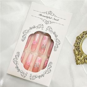 24 PCS Flower Diamond Butterfly Nail Art, Long Length Long Water Pipe Fake Nails,Square Head Nail Tips False Nail (Option: 24pcs)