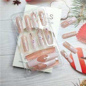 24 PCS Diamond Deer Snowflake Nail Art, Long Length Long Water Pipe Fake Nails,Square Head Nail Tips False Nail (Option: 24pcs)