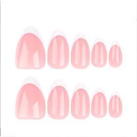 24 PCS Minimalist Nail Art With Short Circles Press On Nails Short Almond Fake Nails Oval French Tip False Nails (Option: 24pcs)