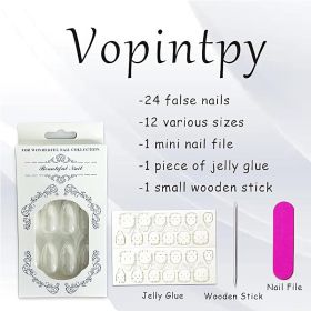 24 PCS Aurora White Nail Art, Length Long Water Pipe Fake Nails, Had Nail Tips False Nail (Option: 24pcs)