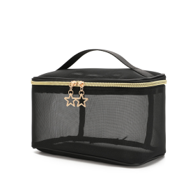 2pcs Versatile Hanging Toiletry Bag Double-Layer Carrying Case Alphabet Style Makeup Bag Black Floral Makeup Bag Portable Cosmetic Bag For Girls (Option: 1pcs)