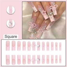 24 PCS Bowbowknot Nail Art, Long Length Long Water Pipe Fake Nails,Square Head Nail Tips False Nail (Option: 24pcs)